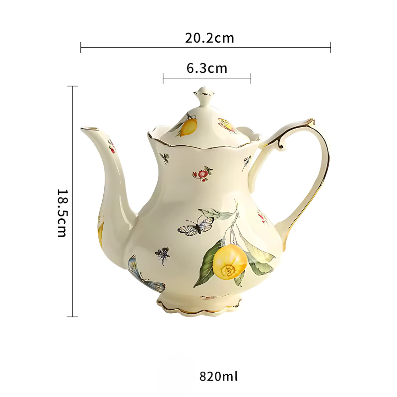 Conjunto de Xicaras de Chá e Café Europeu com Bule Porcelana Luxo
