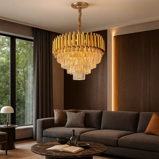 lustre pendente clássico de cristal dourado detalhe estrutura larmary