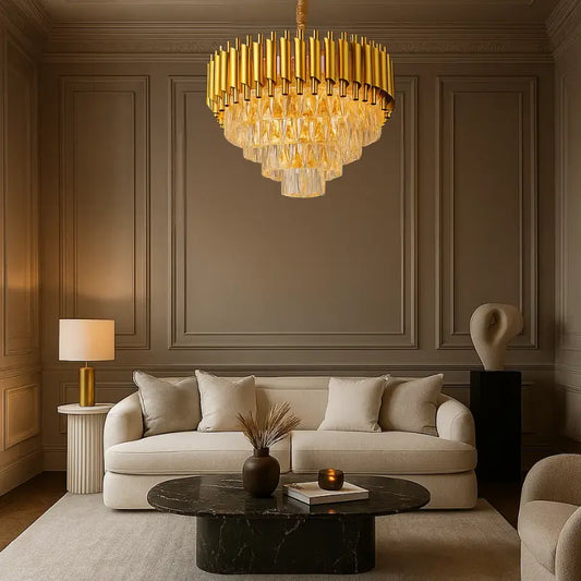 lustre pendente clássico de cristal dourado para sala de jantar larmary