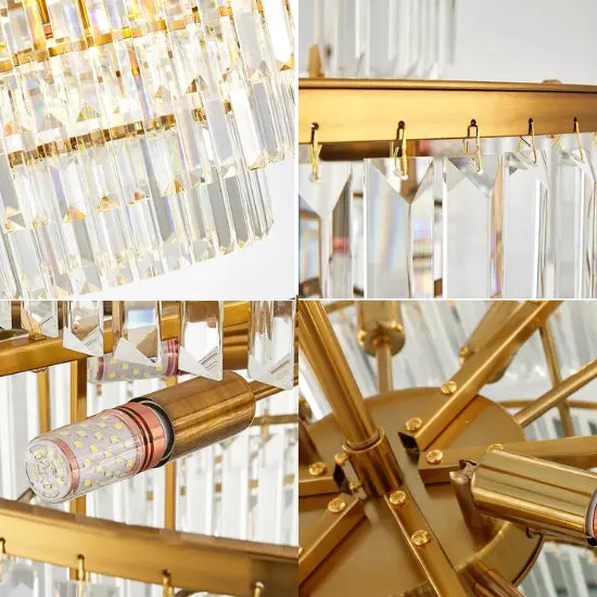 Lustre Pendente de Cristal Redondo Dourado Luxo