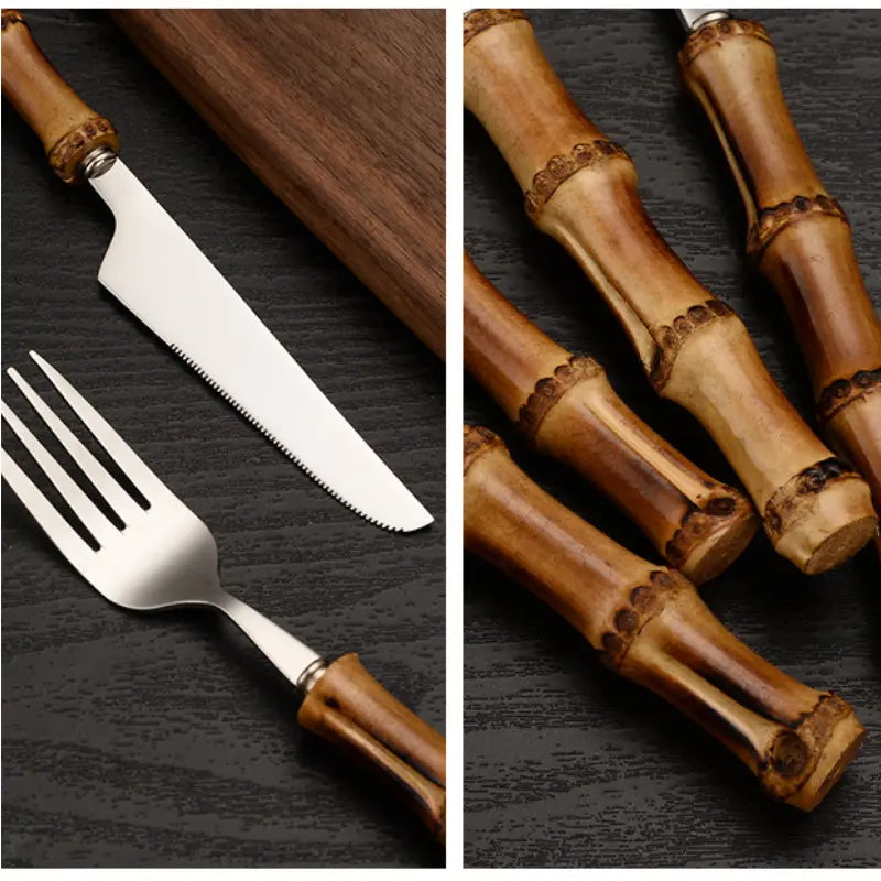 Jogo de Talheres Bambu Natural em Inox 24 peças – Sofisticação à Mesa ...