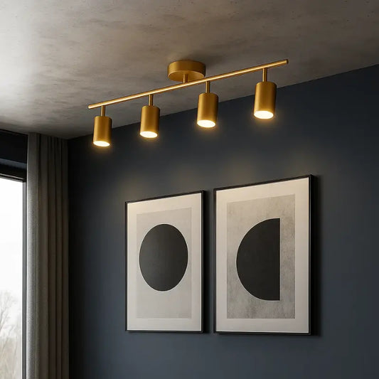 Luminária de Teto,	
luminária de teto quarto,
luminária de teto cozinha,
iluminação de trilho,
spots em trilho,
luminaria dourada,
trilhos spots