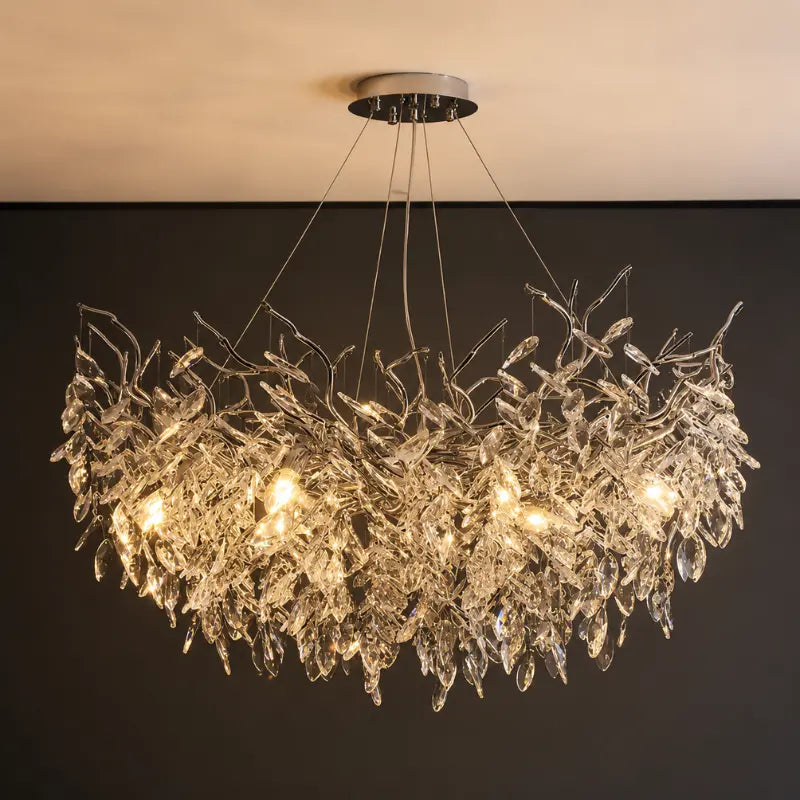 lustre moderno cristal luxo prata 60cm para sala de jantar larmary