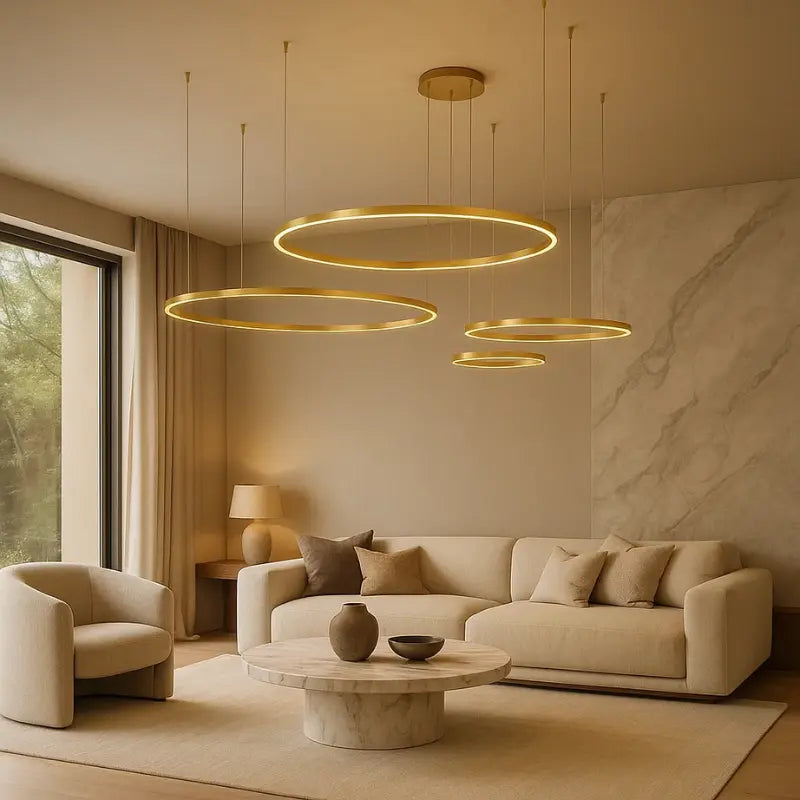 lustre,
lustre para sala,
lustre pendente,
lustre sala de jantar,
lustre redondo,
lustre para cozinha,
lustre aneis,
lustre moderno,
lustre dourado,