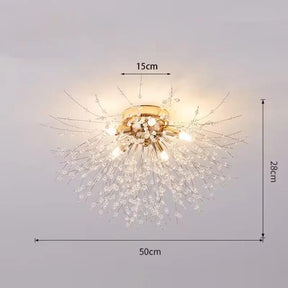 Lustre Plafon Cristal Flor Dente de Leão 50cm para Sala/ Quarto