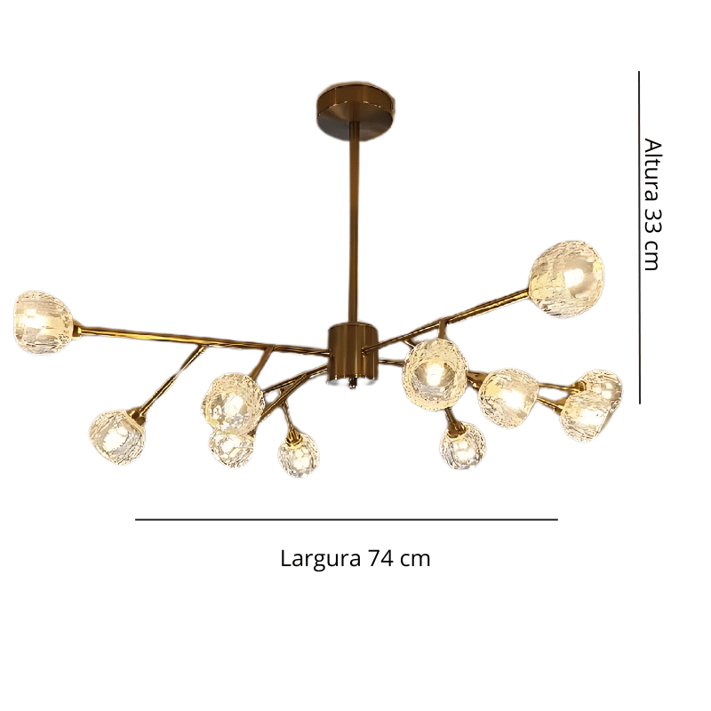 Lustre Cristal Dourado Luxo para Sala, Quarto e Cozinha