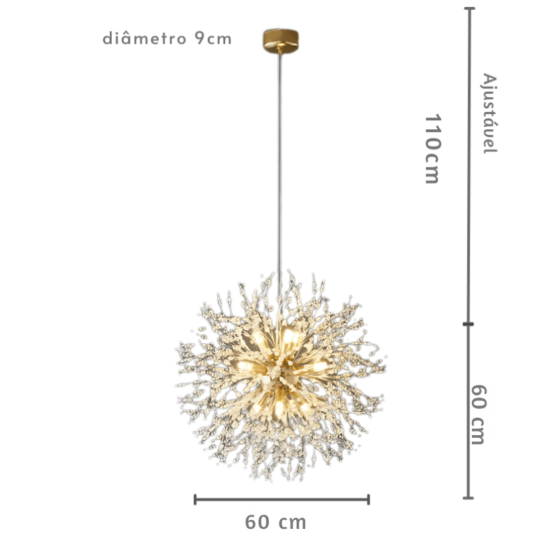 lustre pendente dente de leão, lustre pendente, lustre pendente para sala de jantar, lustre pendente para sala, pendente para sala, pendente para quarto, lustre pendente, lustre cristal, Luminária Pendente,